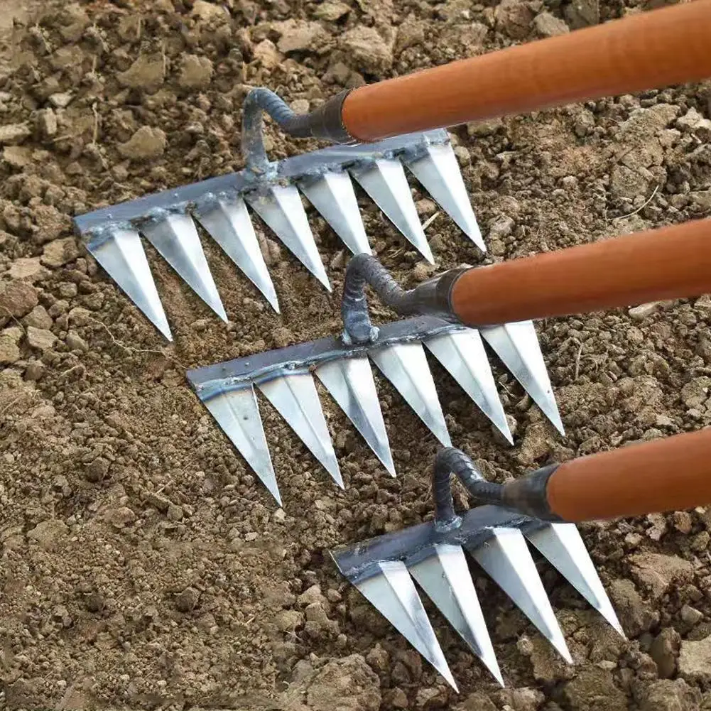 Weeding Hoe Rake 4/5/6/7 Tooth Farm Tool Weeding Scarifier Artifact Agricultural Nail Harrow Metal Gardening Weeding Tools