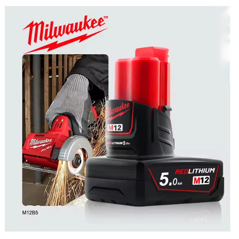 Original genuine M12 Milwaukee 12v battery with high energy durability M12B5 5Ah battery suitable for Milwaukee hand drills