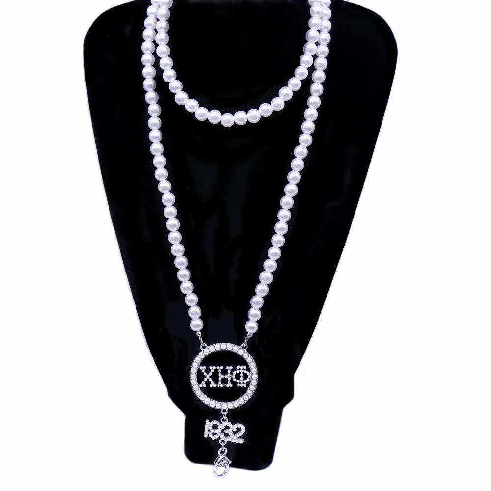 Black Social Women Community Service EST 1932 Greek Letter Chi Eta Phi Pearl Necklaces Sorority Sweater Jewelry For Party