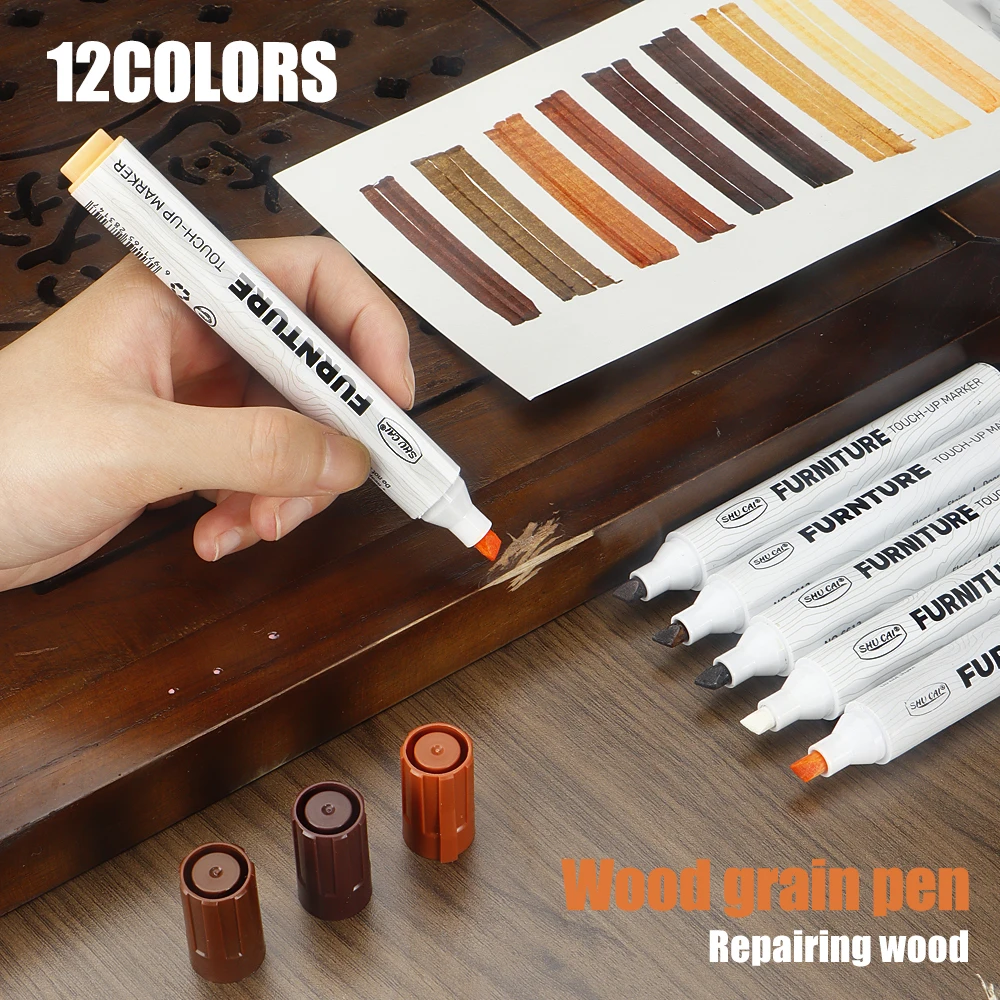 8/12 Colors Furniture Repair Markers Quick-Drying, Fade-Resistant Scratch Repair for Wooden Furniture Wood Composite Materials