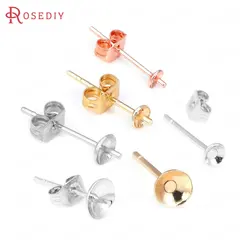 모자 3MM 4MM 5MM 6MM 18K 골드 컬러 황동 스터드 귀걸이 핀 보석 만들기 용품 Diy 귀걸이 결과 액세서리, 50 개