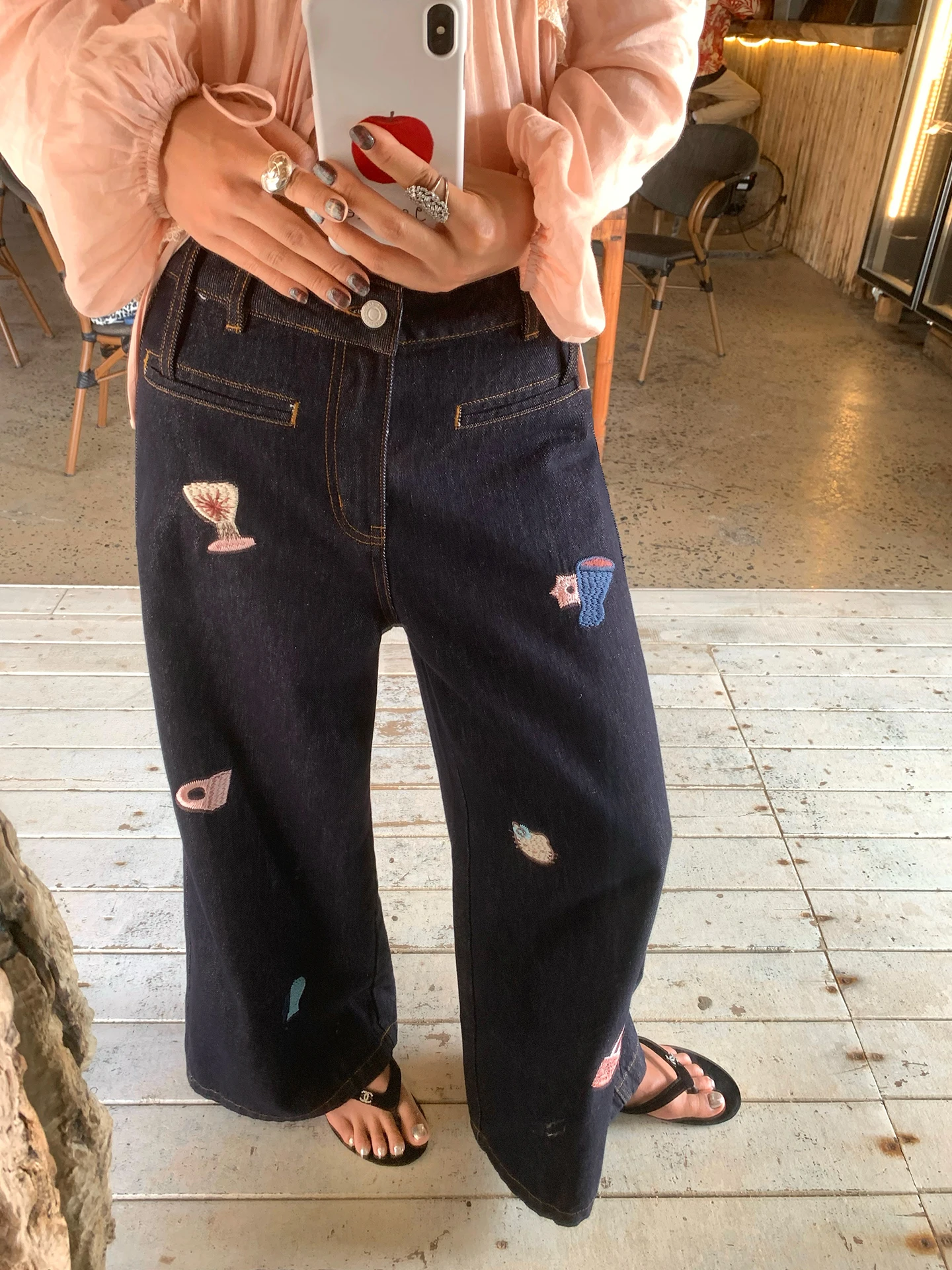 

High Waist Wide Leg Embroidered Denim Jeans Women's Design Sensation Small Audience Casual Cotton Polyester Spring Season