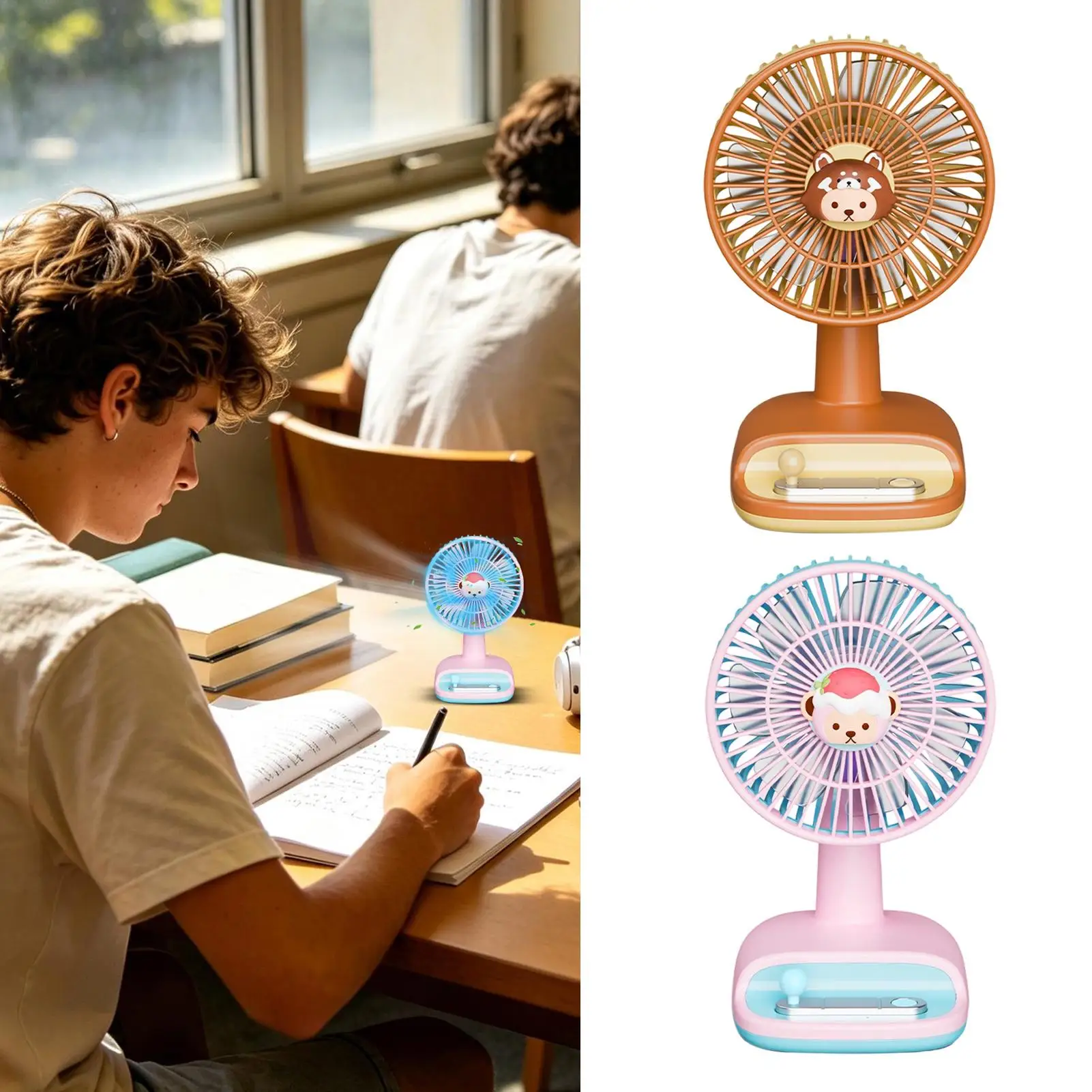 Table Fan Adjustable Angle 3 Speeds USB Rechargeable Dorm Fan For Home Apartment Living Room Study Office Dorm Travel Camping