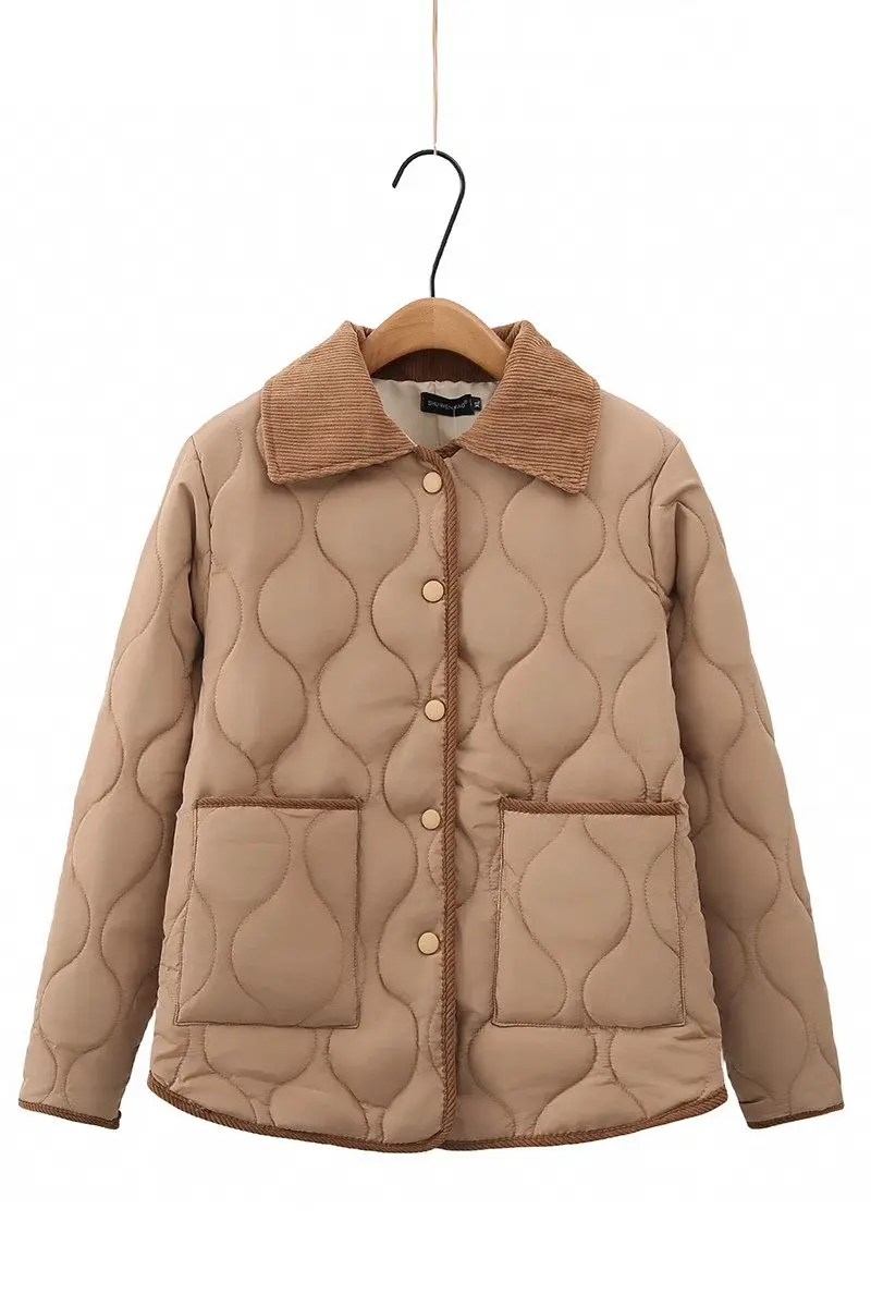 Cotton Jacket Winter Korean Version Warm Top Contrasting Corduroy Patchwork Oversized Quilted Coat Short Outerwear Z4074