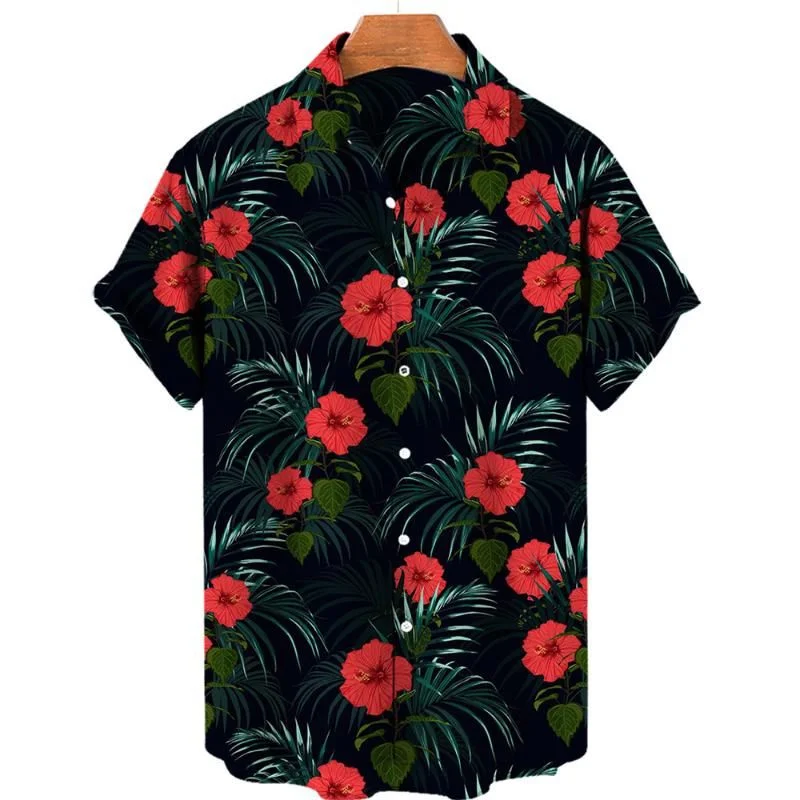 Men\'s Luxury Hawaiian Shirt For Men Tropical 3d Printed Plants Floral Short Sleeve Blouse Beach Holiday Oversized Tops Shirts