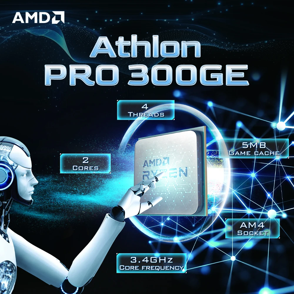 

AMD Athlon PRO 300GE 2-Core 4-Thread 3.4GHz 14NM A320 B350 TDP 35W DDR4 Socket AM4 PCIe3.0 New but no cooler