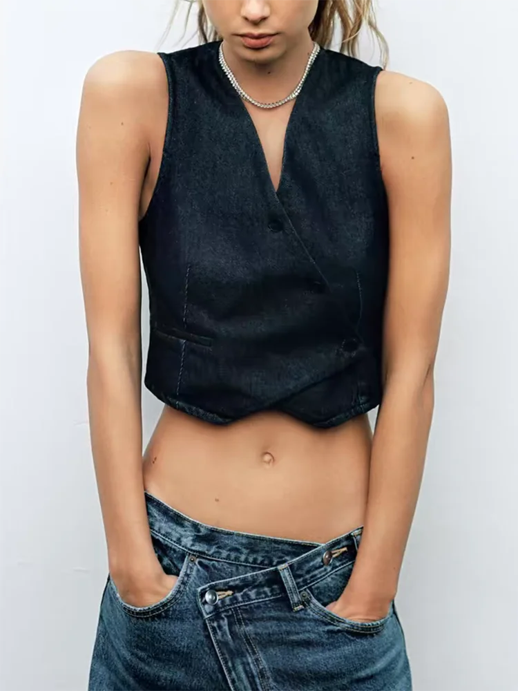 

Повседневный летний новый женский джинсовый жилет, двубортный V-Ne Svel Street Sle, цвет 00% другой материал