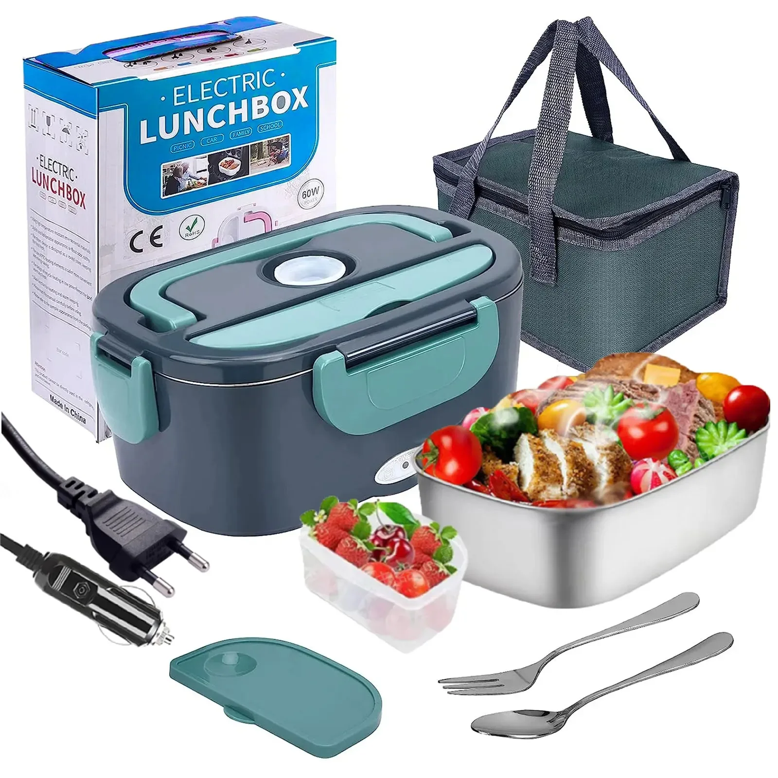 

1.5 L 65W 220V Electric Lunch Box 220V Socket + Car Cigarette Lighter Socket Lunch Heating Self-heating Lunch Box for Drivers