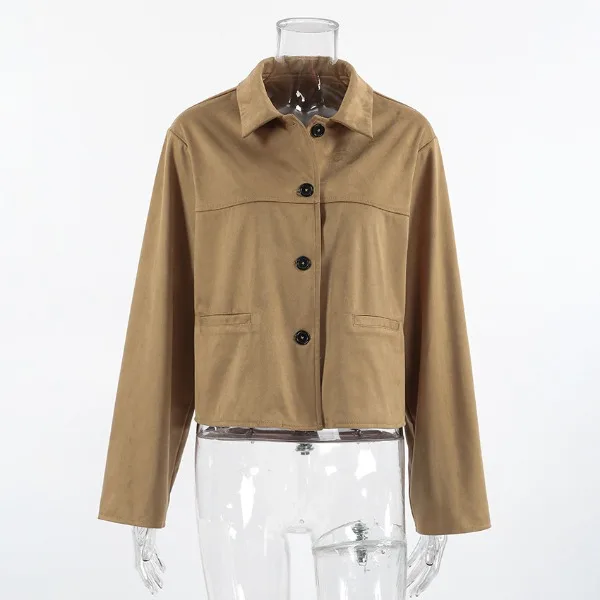 Casual Women's Jackets 2025 Autumn new Lapel Long Sleeves Pockets Single Breasted Coats Chic Retro Loose Jacket for Female