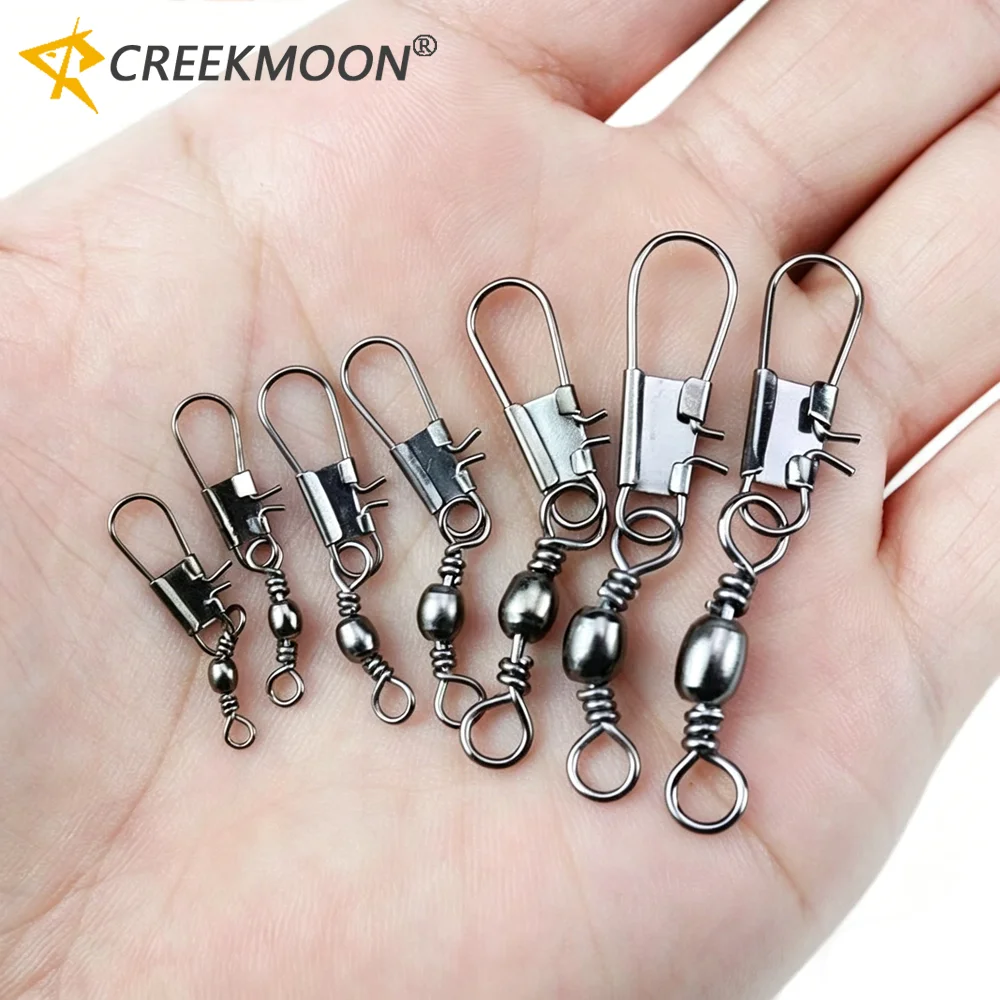 100 Peças 4-12 #   Conector Giratório de Pesca com Rolamento de Esferas, Pino de Engate Rápido Interlock e Anel Giratório Sólido, Acessório Reforçado para Iscas e Equipamentos de Pesca