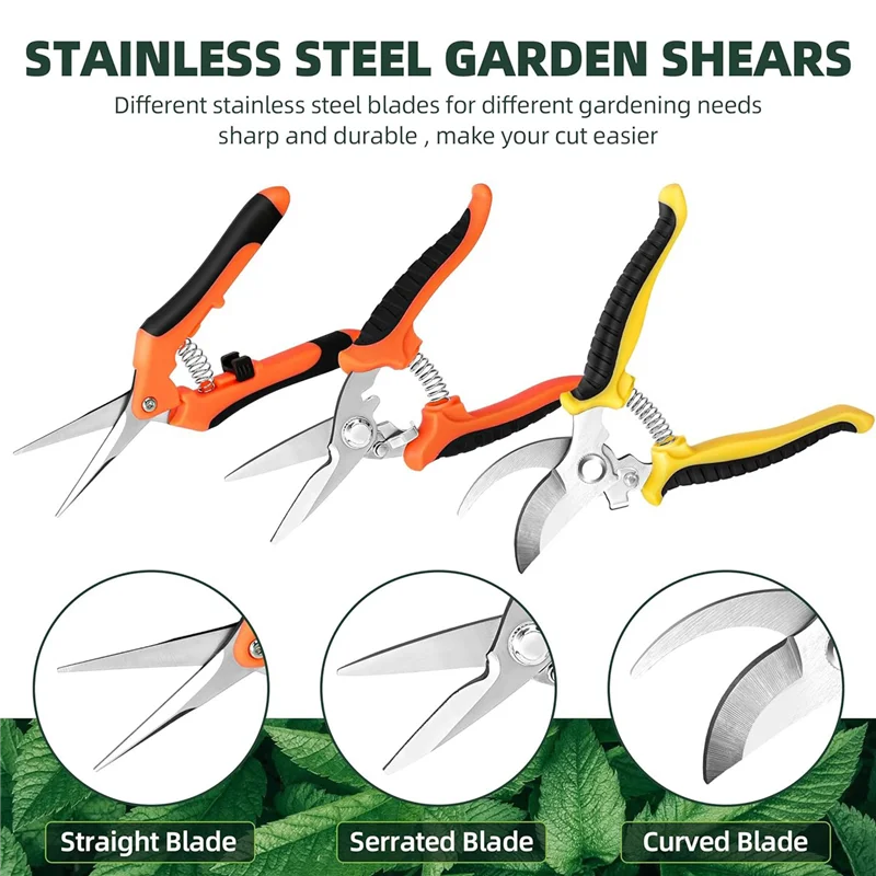 N89R 3 Pack Garden Pruning Shears, Stainless Steel Garden Shears, Gardening Shears, Gardening Scissors, Garden Scissors Easy Ins