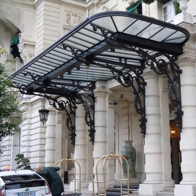 Long Lasting Waterproof Wrought Iron Canopy Luxury Steel Awning for Villa Balcony Manual Operation