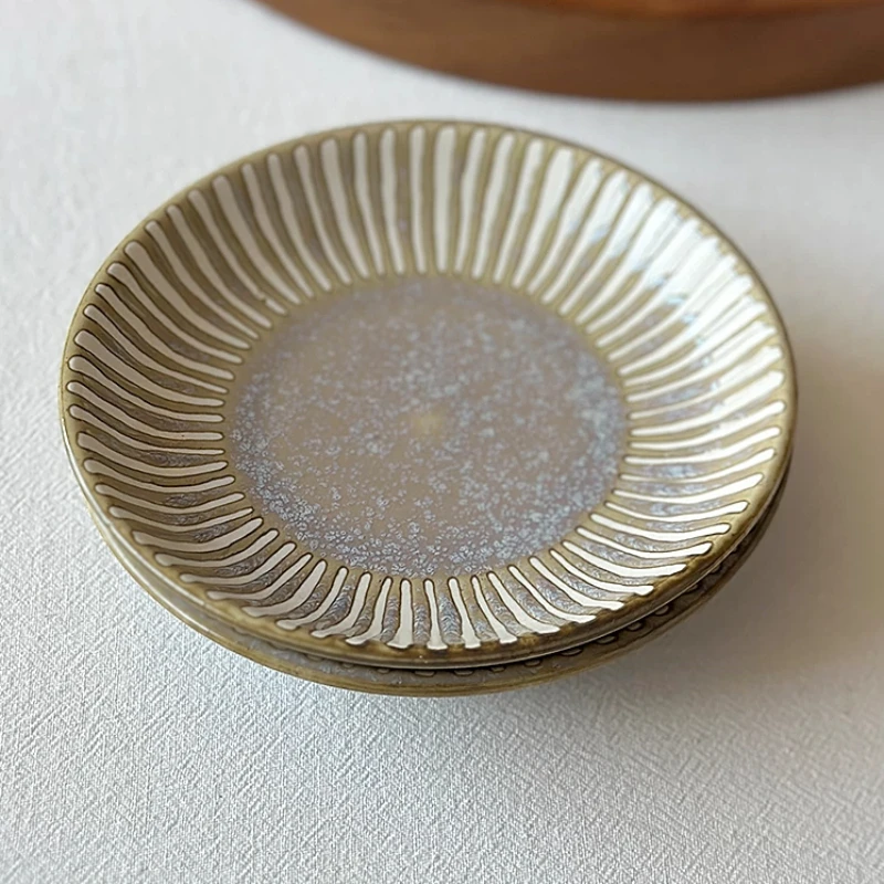 

LMM Japanese-style ceramic striped dipping saucer, high temperature underglaze color kiln-changed saucer