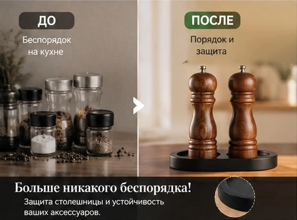 Minimalist Wooden Tray for Salt and Pepper Grinders Non-Slip Kitchen Counter Holder Elegant Condiment Organizer Versatile Spice