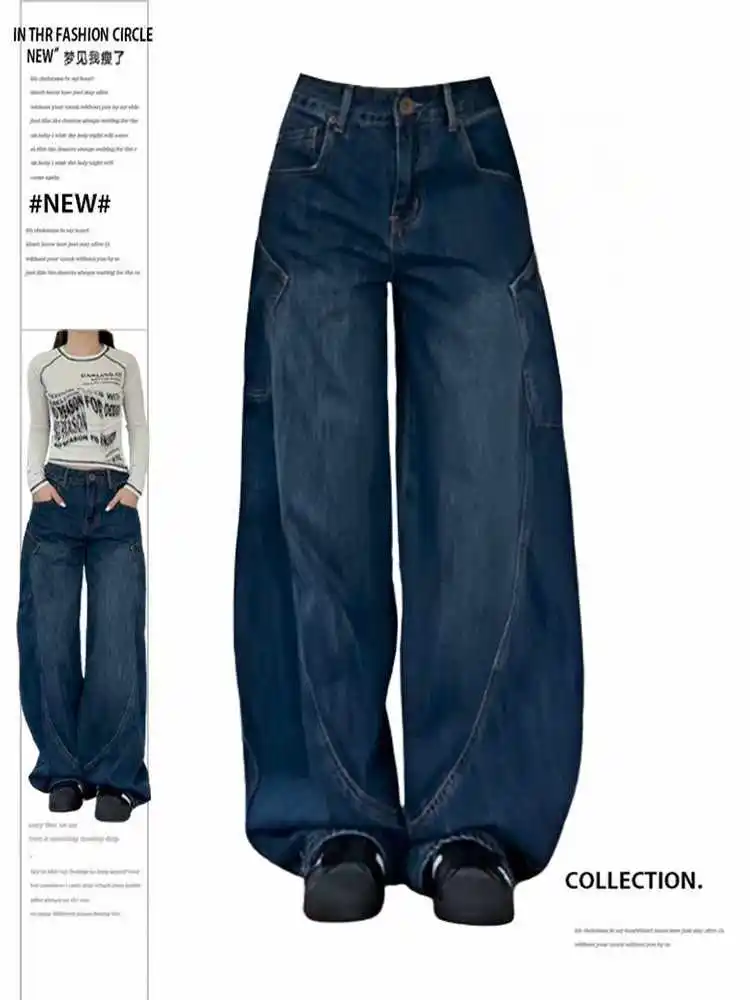 

Women's Baggy Jeans Harajuku Punk Denim Cargo Pants Wide Fit American Retro Y2K Harajuku Cowboy High Street Streetwear 2000s
