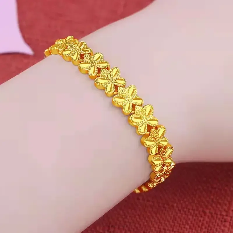 New Gold Bracelet Female Gold Golden Love Lucky  Butterfly Bangle Jewelry