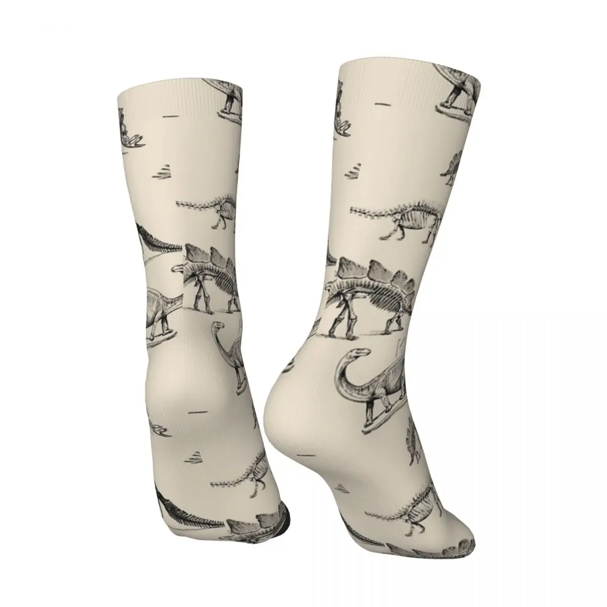 Hip Hop Vintage Museum Dinosaur Skeleton Black & Cream Dinos Men's Compression Socks Unisex Jurassic Dinosaur Street Crew Sock