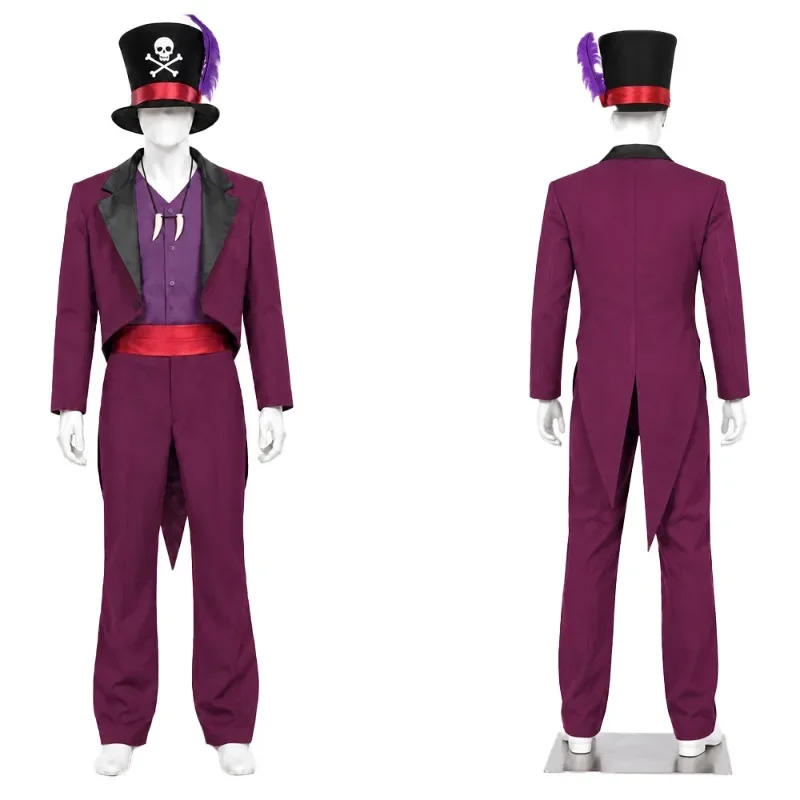 Disfraz de Cosplay de Dr. Facilier, el Hombre Sombra, con Traje de Ropa de Hombre, Traje de Cola, Sombrero de Calavera, Collar, para Halloween, Carnaval, Disfraz Elegante