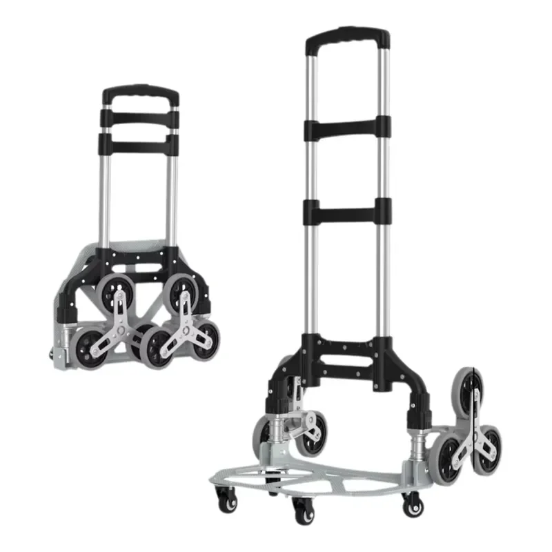 Stair Climbing Foldable Portable Aluminum Hand Truck 35kg Capacity Telescoping Handle All Terrain Six-Wheeled TPR Wheels