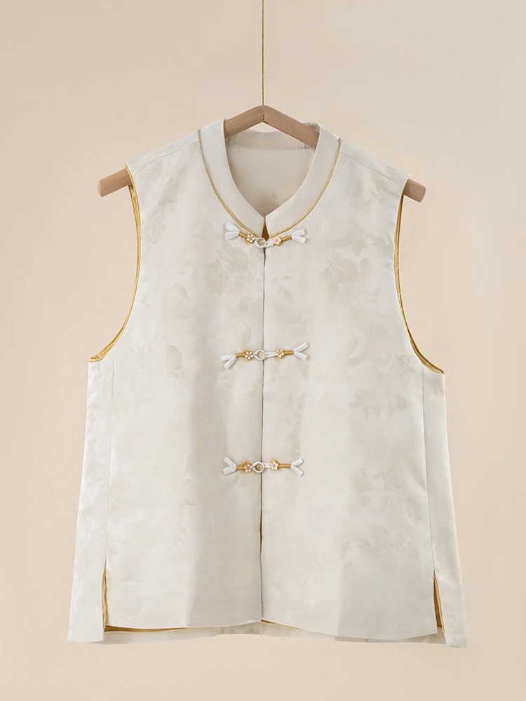 Birdtree Filling 100% Silk Waistcoat, Women's Stand Collar Buckle Vest, Warmth Chinese Style Tank Tops, 2026 Autumn New T69306JF