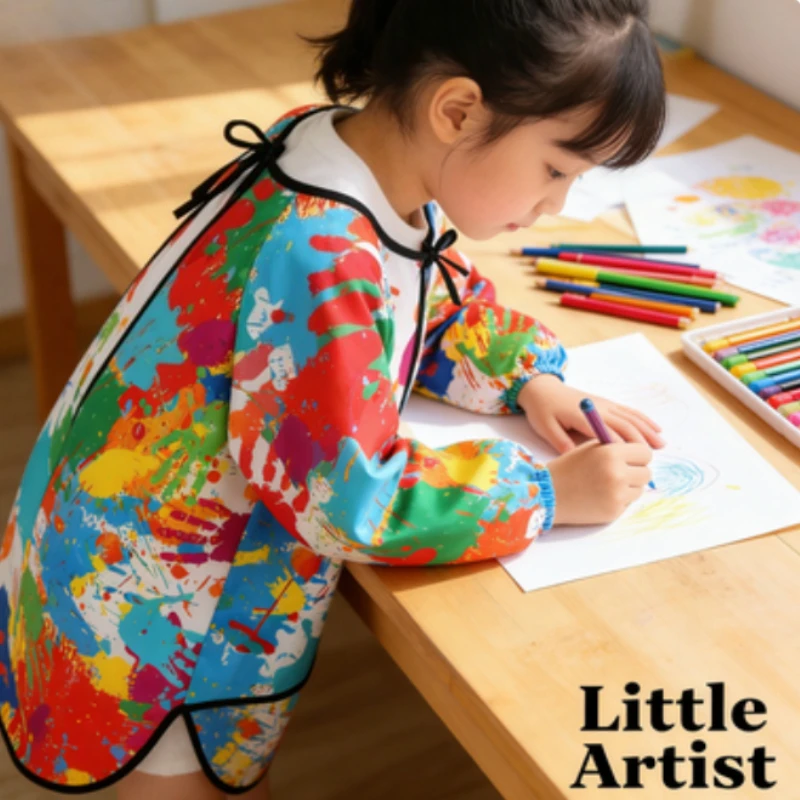 

Toddler Waterproof Long Sleeve Art Smock, Reversible Kindergarten Painting Apron, Baby Feeding Bib & Girls' Art Apron