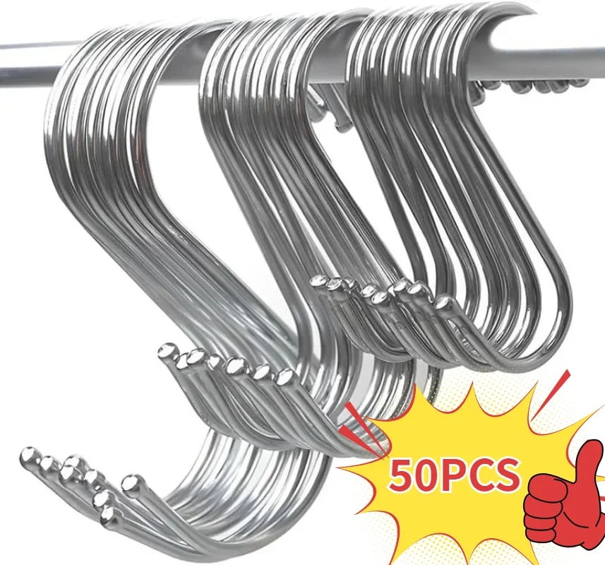 Stainless Steel S Hooks with Sharp Tip Utensil Meat Clothes Hanger Hanging Hooks for Butcher Shop Kitchen Baking Tools