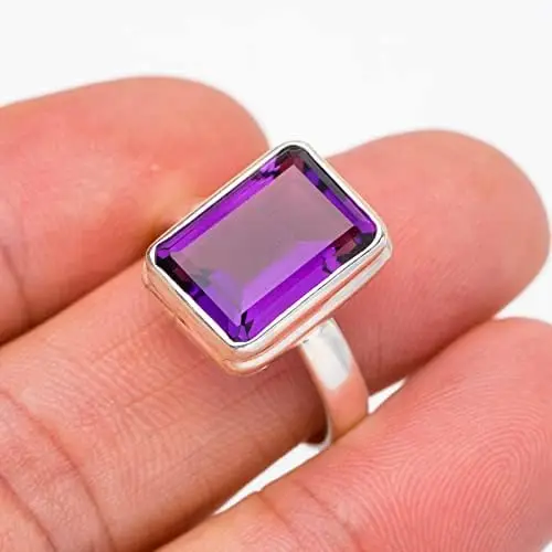 

StarGems® Natural Amethyst Handmade 925 Sterling Silver Ring 6 E3531-6