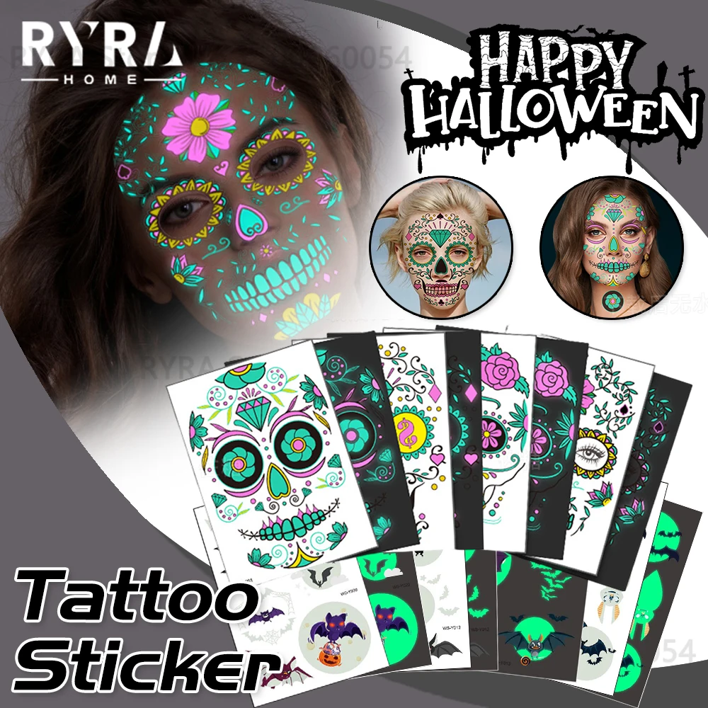 Luminous Halloween Tattoo Sticker Glow In The Dark Pumpkin Ghost Kid Body Face Sticker Temporary Waterproof Halloween Decoration