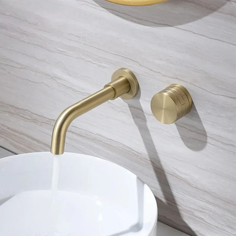 

Bathroom concealed wall basin faucet brushed gold embedded wall outlet cold and hot water single handle brush gold basin faucet
