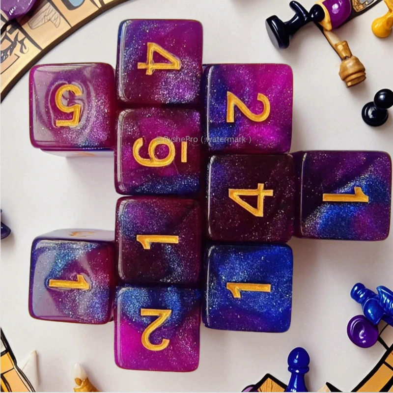 10pcs 16mm Starry Sky Dices Double Color Right Angle Side Acrylic Dice Set for Dungeon and Dragons D&D RPG Role Playing Games