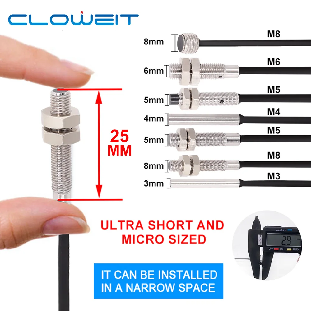 Cloweit Proximity Sensor Switch Small Size M4 M5 M6 1mm Stainless Steel Inductive LJ4A3 LJ5A3 LJ6A3 Automation Sensing For Metal