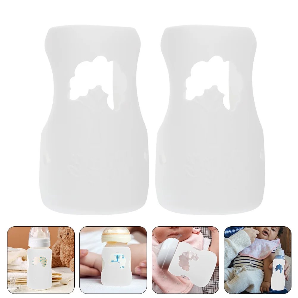 

2 Pcs Milk Anti-fall Cover Bottle Sleeve Baby Silicone Protective Portable White Protector Child