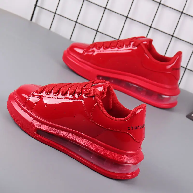 2024 Red Glossy Casual Shoes New Breathable Sports Men\'s Shoes Couples Casual Skateboard Shoes Women\'s Shoes