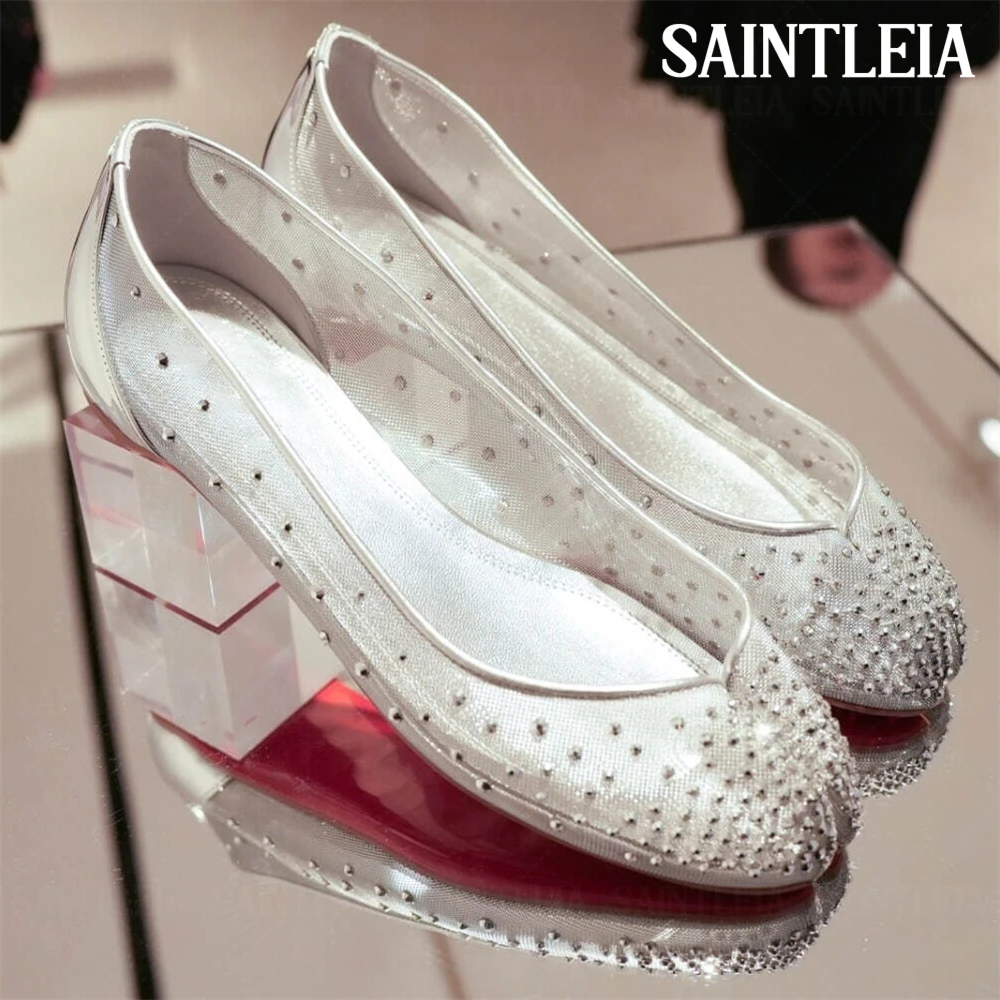 Strass Mesh Patent Leather Ballerinas Luxurious Style Rhinestone Flats Novelty Style Tabi Pointed Toe Slip-On Shoes for Women