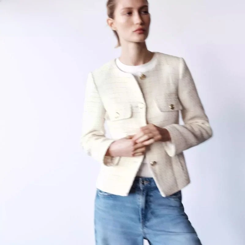 

Spring 2025 Women's Casual Texture Long Sve round Ne Suit Jaet New Arrival Belted New Sle Commute Straight Cut ort...