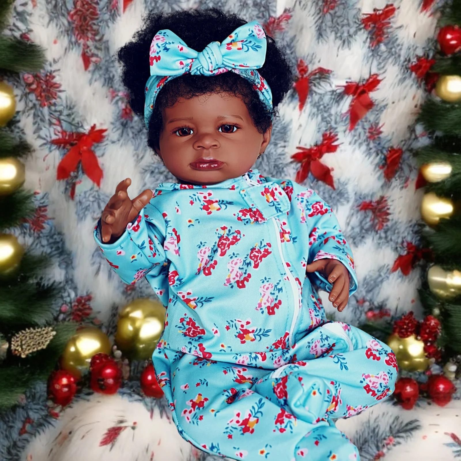 Risbecko Baby Doll rinato nero realistico da 20 pollici - Bambola corpo in tessuto morbido afroamericano - Regalo di compleanno/Regalo di Natale