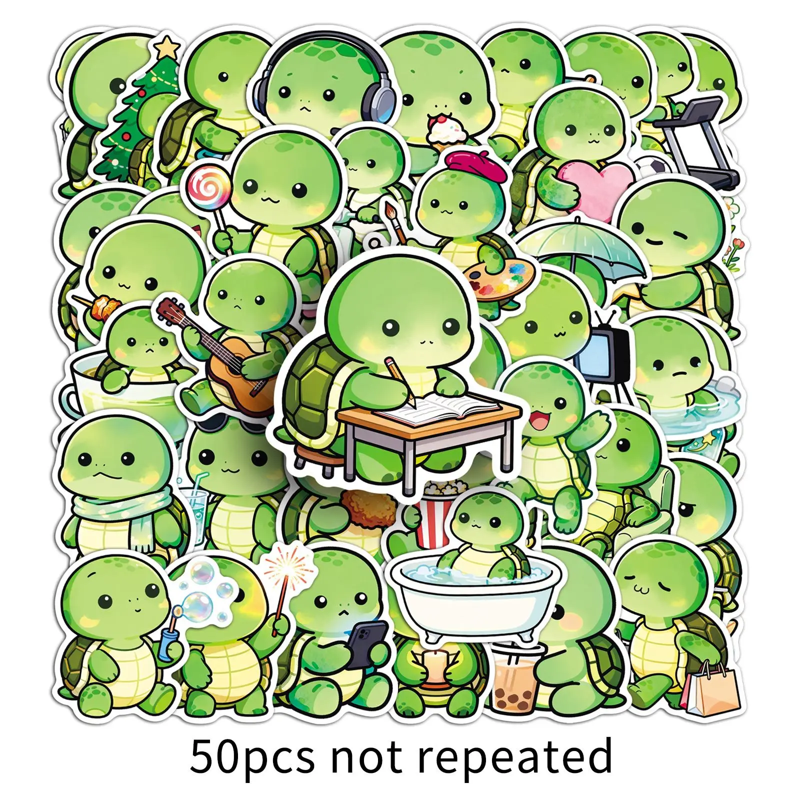 50Pcs Cute Cartoon Turtle Waterproof Stickers, DIY Decals for Water Bottles, Laptop, Phone & Journal Decor
