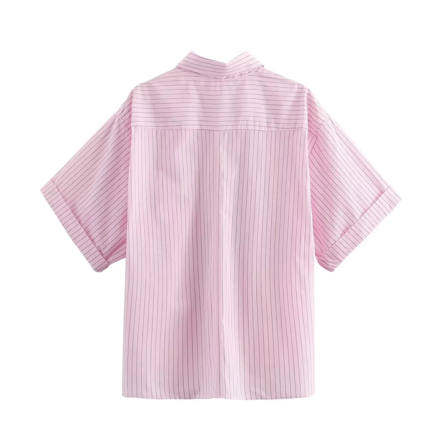 Chemise Rylin Rayée Asymétrique à Manches Courtes pour Femme, Haut Chic, Décontracté, Décoration de Poche, Rétro, Nouvelle Mode