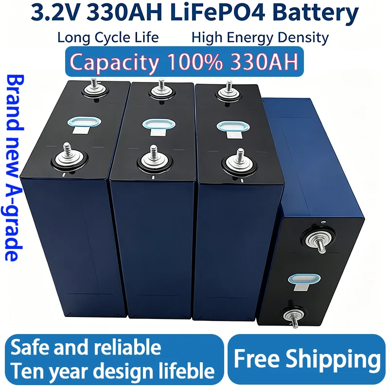 3.2V100% Capacity330Ah LiFePO4 Battery Deep Cycle Rechargeable Cell for Solar Storage RV Marine Golf Cart Off-Grid Home System