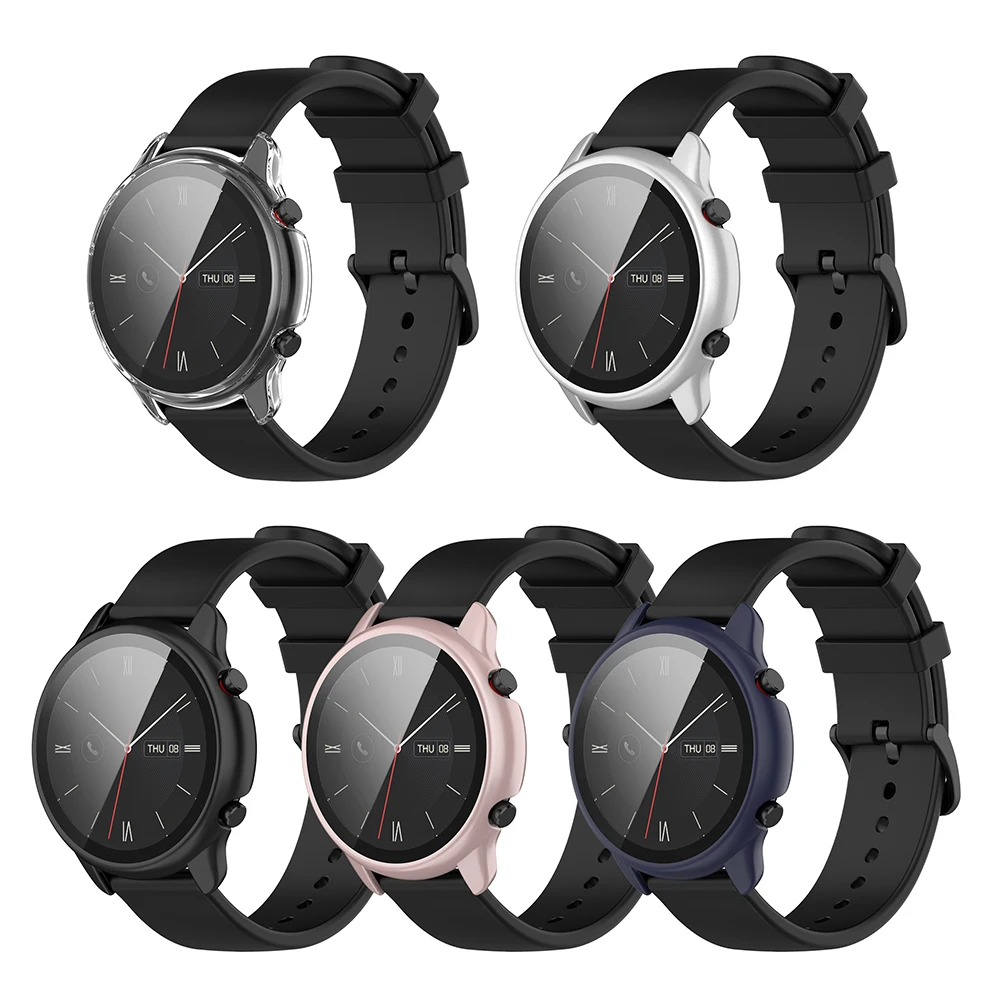Curved Edge Tempered Glass Watch Series Case for Amazfit GTR 2e/GTR 2 Watch Full Cover Screen Protective Bumper Shell