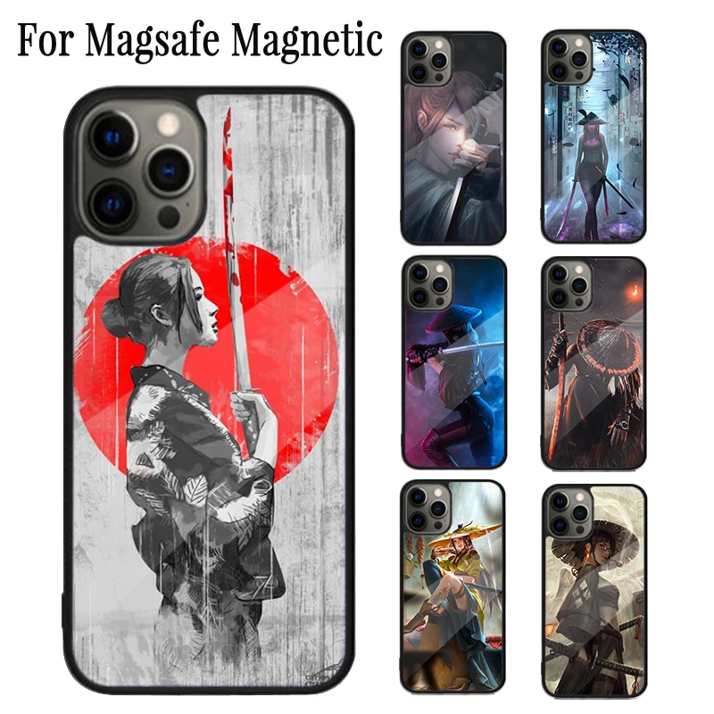 

Anime girl samurai Magnetic Phone Case Coque For iPhone 16 15 14 Plus 13 12 Mini 11 Pro Max Magsafe Wireless Charging Cover