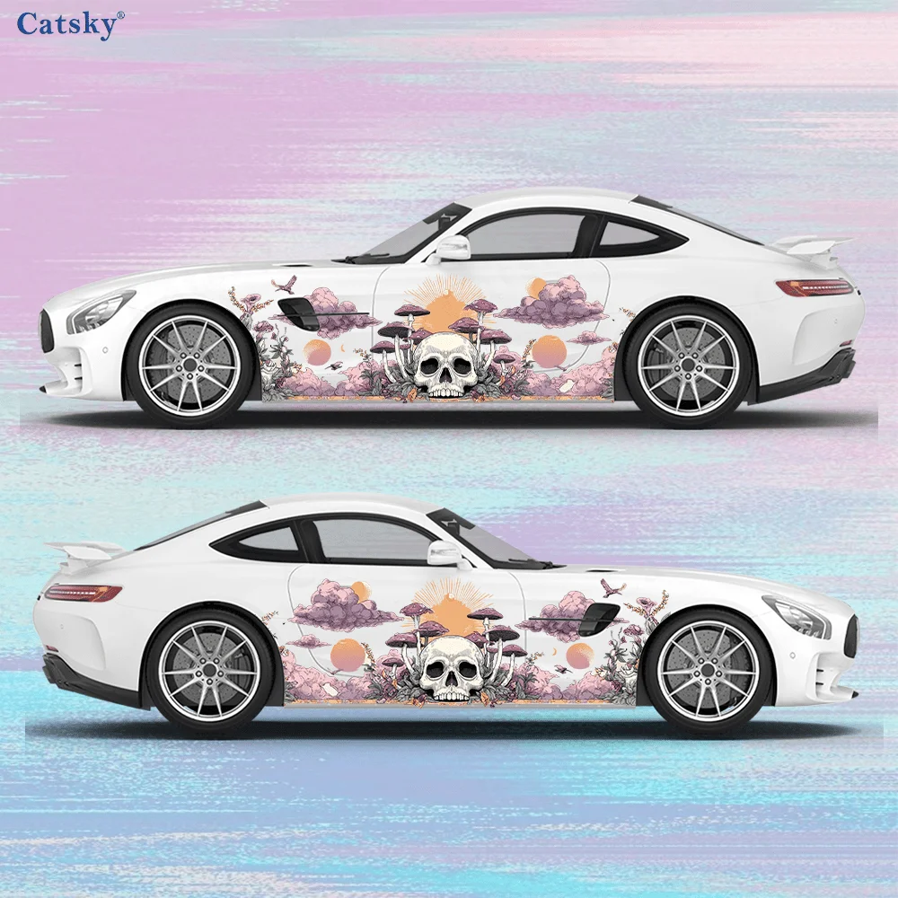 

Mushroom Skull Car Side Car Wraps, Self-Adhesive PVC Waterproof & Scratch-Resistant Stickers, Car Accessory Gift