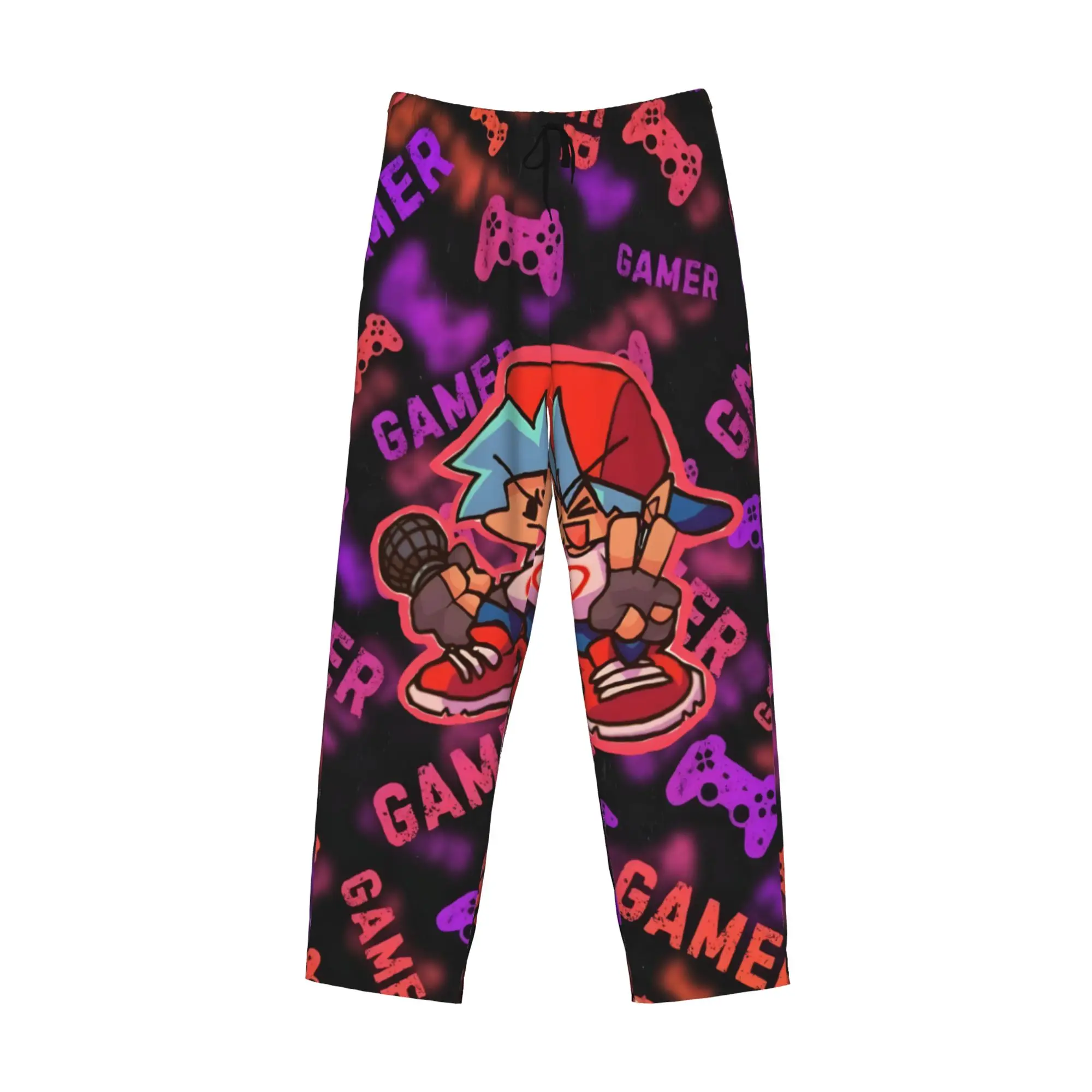 Custom Friday Night Funkin Pajama Pants for Men Music Game Lounge Sleep Drawstring Sleepwear Bottoms with Pockets view 3