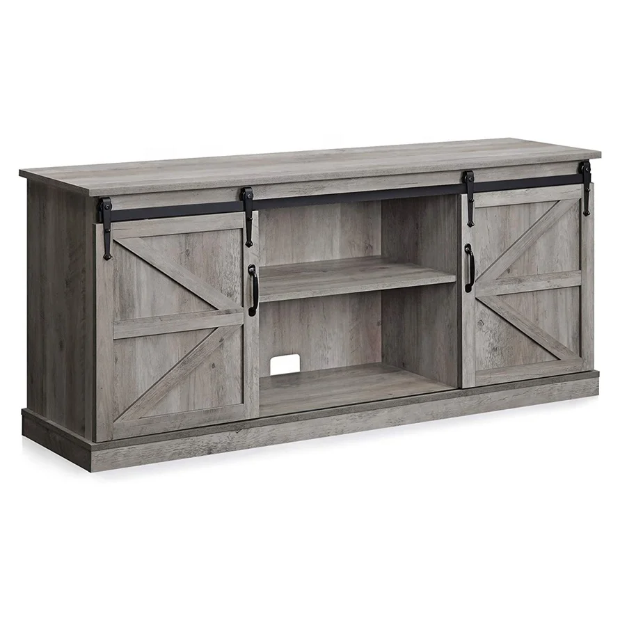 Living Room Furniture Home Center Console TV Cabinet 75 Inches TV Stand with Media Adjustable Shelf  Sliding Barn Doors