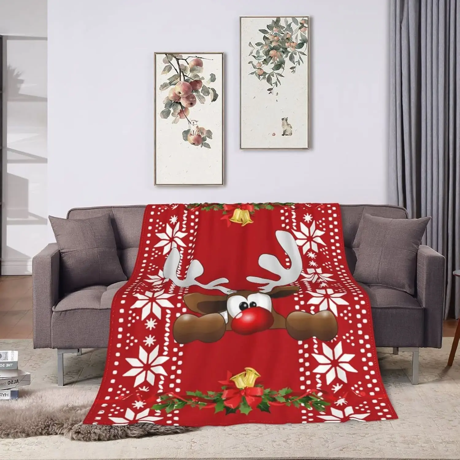 Customized Cute Christmas Throw Blanket Soft Fleece Comfortable Carpet for Sofa Bed Couch Adult Xmas Gift