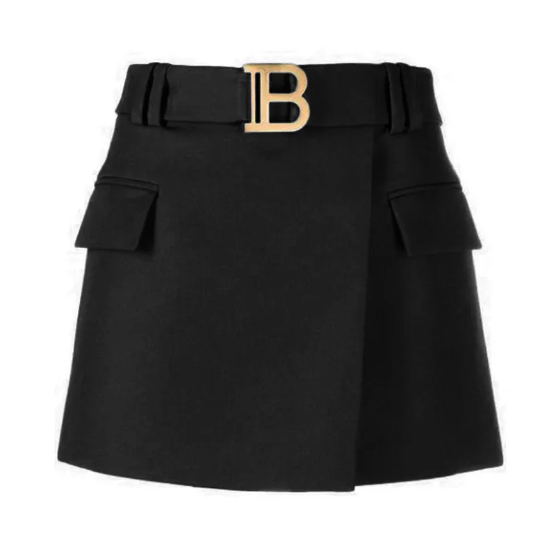 2023 New Spring Summer Fashionable Women Skirts Metal Belt Elegant Professional Skirt High Waist Lady Short A-line Skirts