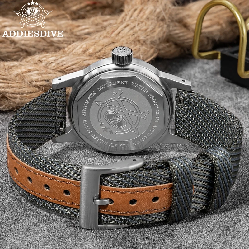 Addiesdive AD2076 ساعة رجالية NH35A فقاعة مرآة زجاج نايلون 36 مللي متر BGW9 مضيئة 200 متر مقاوم للماء ساعة ميكانيكية أوتوماتيكية Reloj