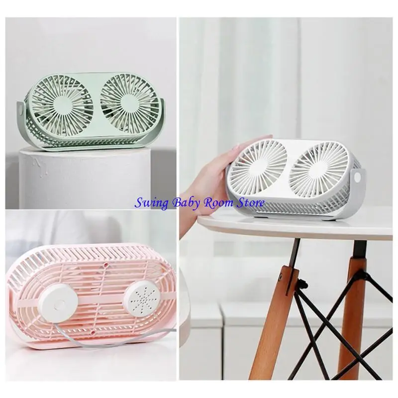 K1AD Double Desk Fan مروحة طاولة صغيرة محمولة 3 سرعة تبريد قابلة للتعديل للرأس المروحة العطرية الشخصية