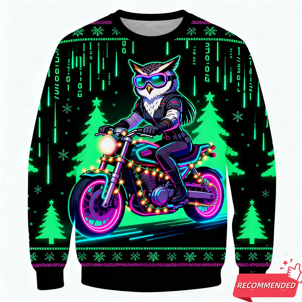 2026 عيد ميلاد سعيد الحيوان ثلاثية الأبعاد بلوزات مطبوعة لطيف الراكون الجرافيك الأطفال القبيح عيد الميلاد سترة جديدة في البلوزات ملابس رجالي