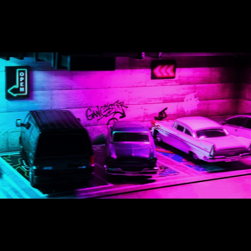 Cyberpunk 1:64 Scale Display Stand Light Up Model Collectible Scene Action Figure Diorama for Desktop Decor Gift